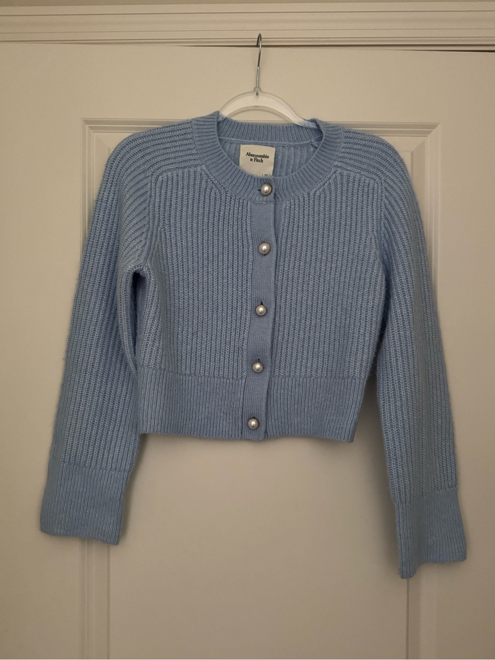 Abercrombie & Fitch Baby Blue Ribbed Kint Pearl-Button Cardigan